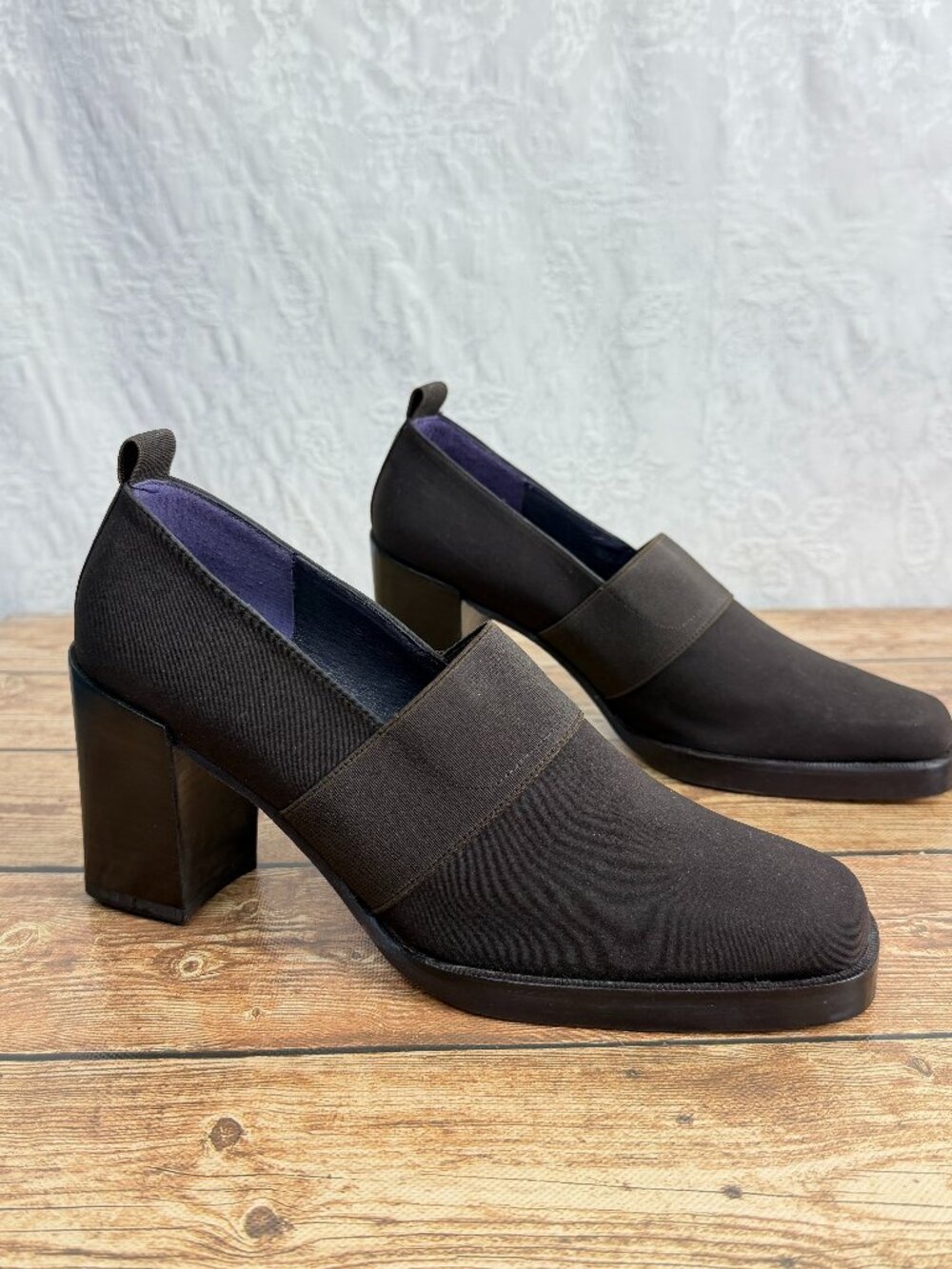 Donald J Pliner Women’s 8 Black Stretch Fabric Block Heel Loafers Pumps Slip On